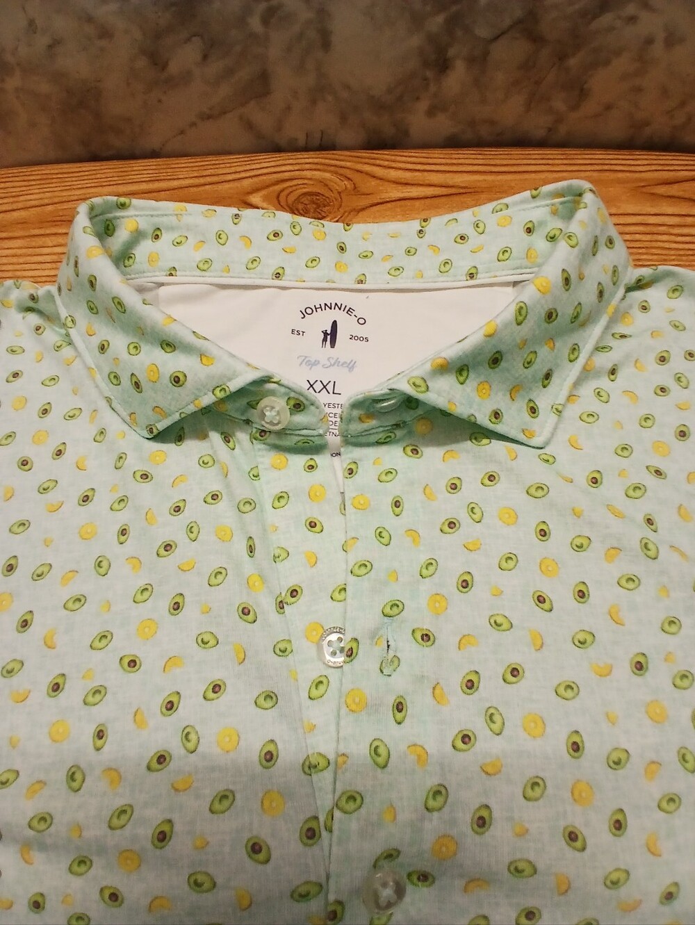 johnnie-O Light Green Button-Down Shirt with Yellow & Green Avocado Print